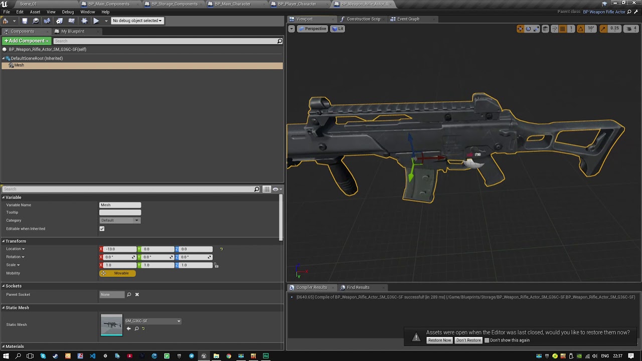 3. Анимация Unreal Engine 4 - добавляем винтовку нашему персонажу.