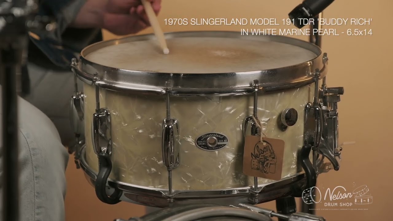 1970s Slingerland Model 191 TDR 'Buddy Rich' in White Marine Pearl - 6.5x14