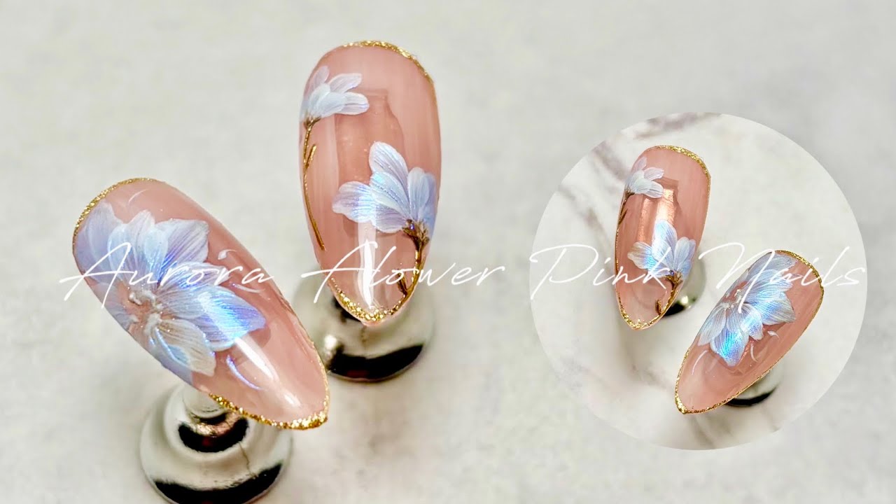 Aurora Flower Nail Art Design💐Pink Flower Nail Ideas | Step by step tutorial