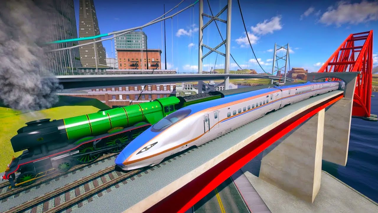SHINKANSEN E7 meets old Trains with 2 Trains 2 Tracks! Grand Theft Auto V