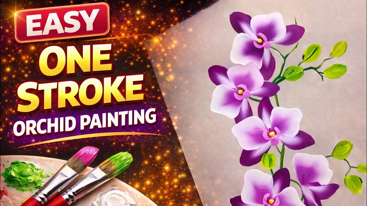 BEAUTIFUL Orchids flower painting | Acrylic Painting Tutorial | Step By Step Painting For Beginners