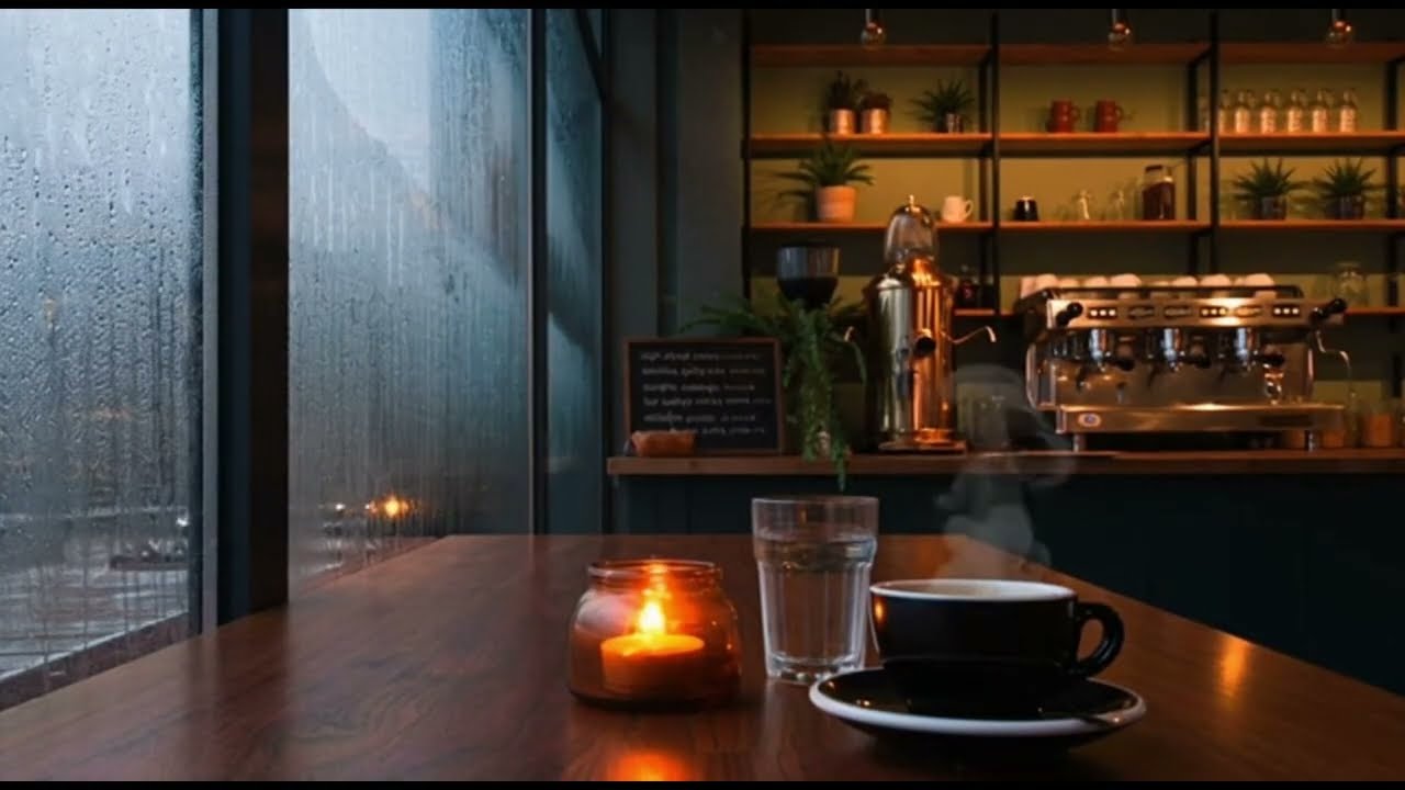 Coffee Shop Rain - Rain Day, Cozy Jazz Music watching street traffic
