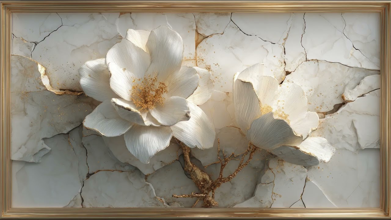 TV Art Screensaver | Framed Floral Painting in Gold Frame | 3 Hours Calm Art in 4K