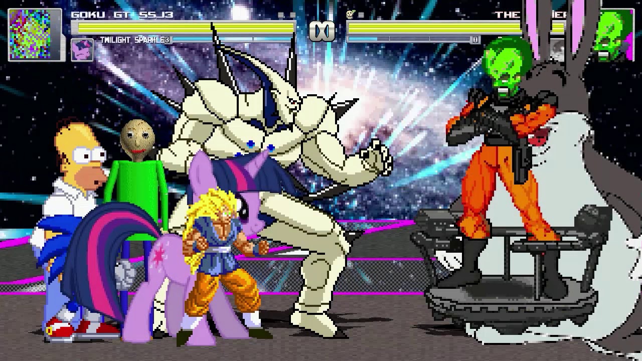 AN Mugen Request #1853: GokuSSJ3, T.Sparkle, Sonic, Homer VS TheLeader, BigChungus, Baldi, O.Shenron