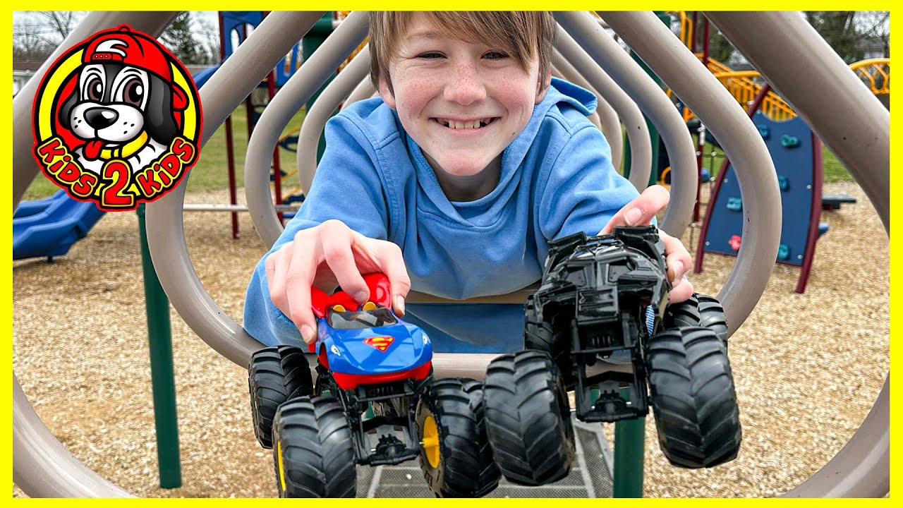 MONSTER TRUCKS PLAY AT THE PARK 🛝 DC DETECTIVES Batman & Superman Help Find 3D Printed Dragon's Egg