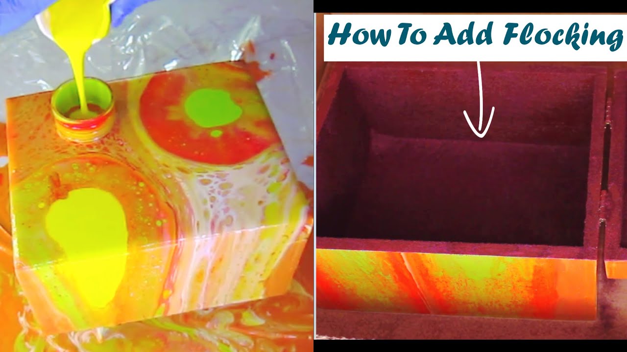 Acrylic Pour on a Cigar Box || How To Add Flocking to a Decorative Box | Abstract Art on a Box