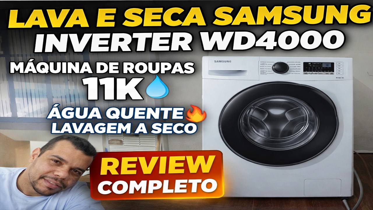 Lava e Seca Samsung inverter WD4000 máquina de roupas 11K🚿 água quente Lavagem a SecoReview completo