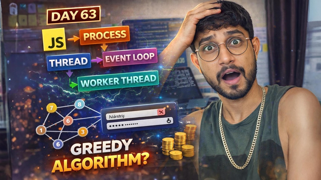 Day 63 of Finding Job Series | Process vs Thread vs Event Loop | Worker Threads + Greedy Algorithm