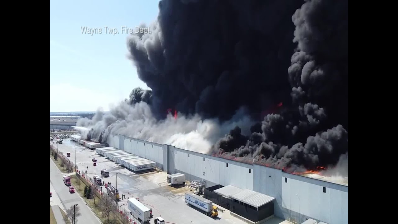 Video of fire on roof of Walmart distribution center