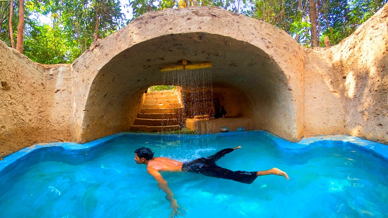 90Days Building Underground House with Swimming Pool And Decoration Underground Room