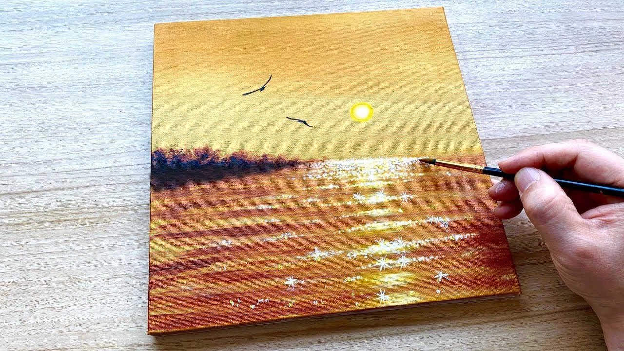 Golden Sunset Landscape / Acrylic Painting / Daily Challenge #58