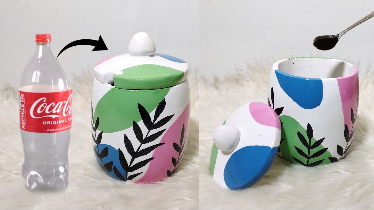 DIY Cement Sugar pot from plastic bottle/ Easy cement pottery / Nadeem's Craft