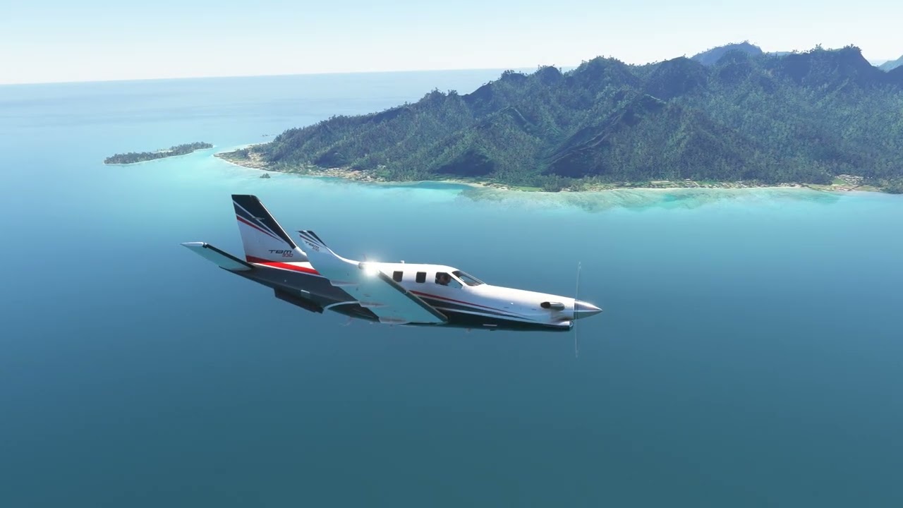 Survol de la Polynésie avec météo réelle et trafic entre Moorea et Tahiti NTTM NTAA TBM 930 2K