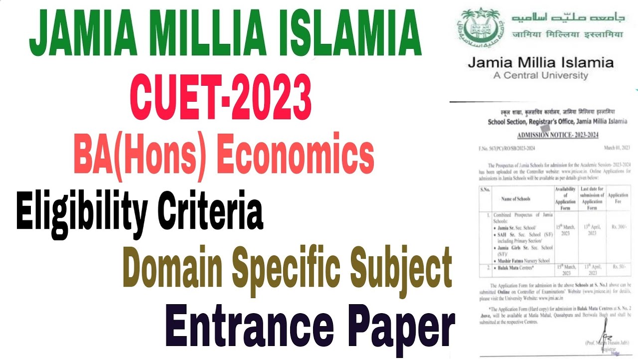 Jamia Millia Islamia CUET BA (Hons) Economics Eligibility Criteria, syllabus, questions paper 2023