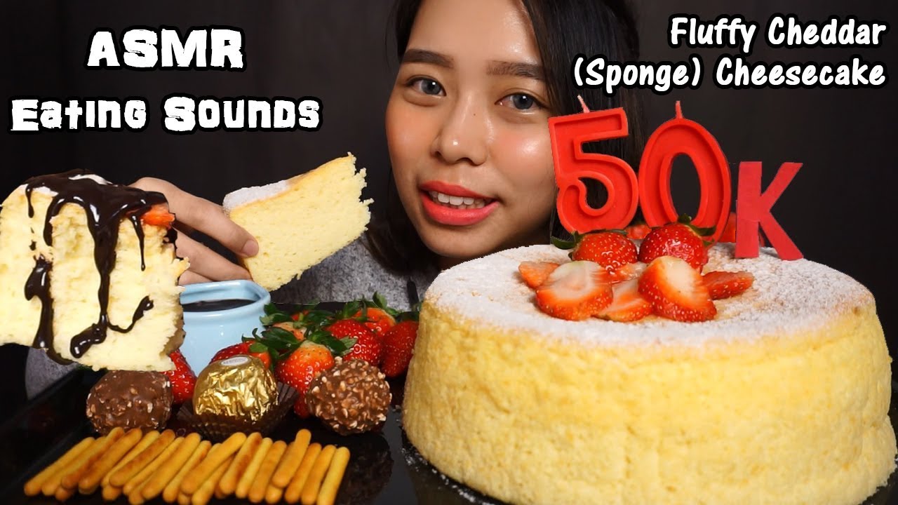 ASMR Cheddar Cheesecake (Sponge Cake) | Squishy Crunchy Eating Sounds | Whispered