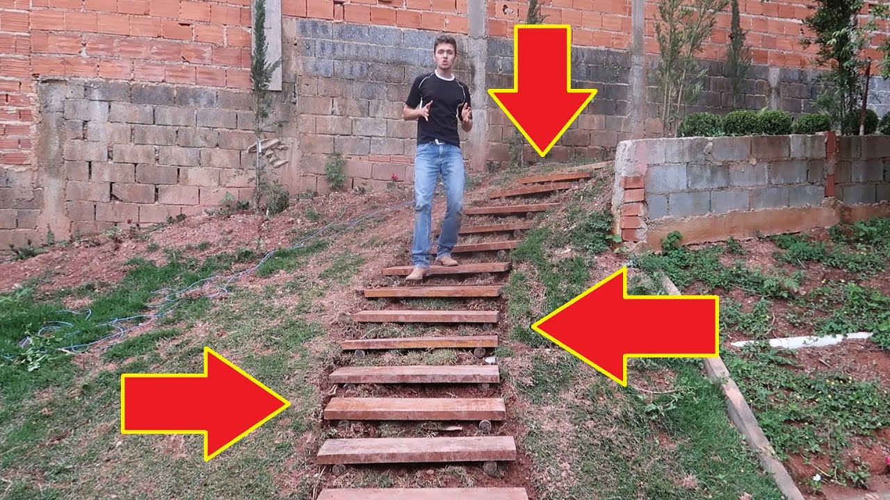 Como fazer escada de MADEIRA RÚSTICA no jardim (FÁCIL E NÃO ESTRAGA)