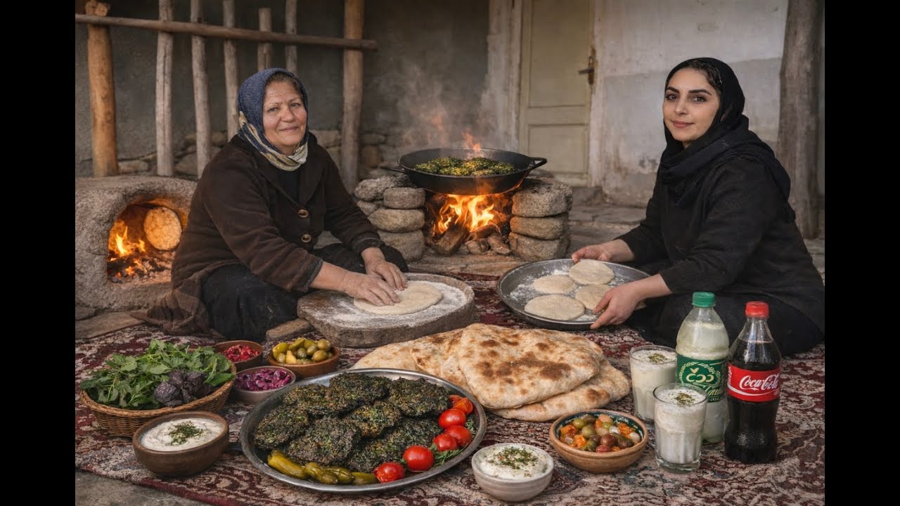 A Day in Iranian Village Life | Traditional Cooking: Kuku Sabzi & Hot Bread