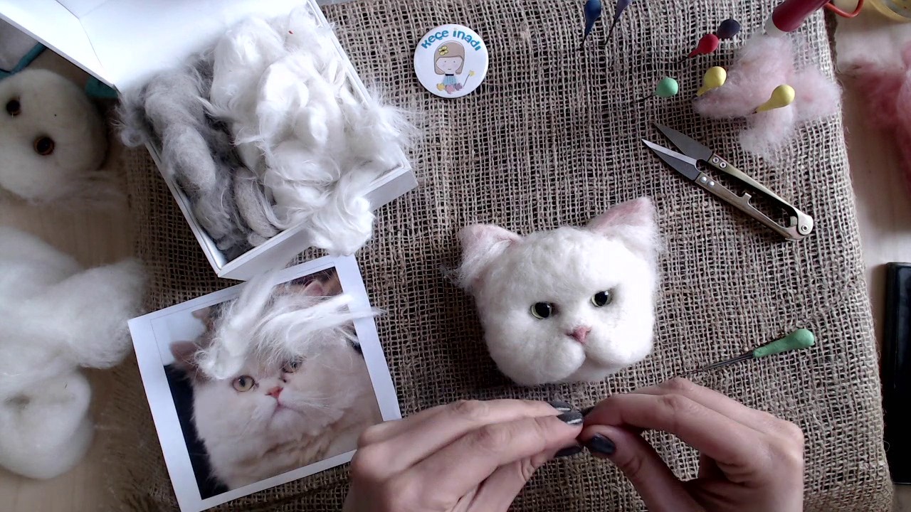 Keçe iğneleme ile 3D Kedi Portresi Yapımı -Needle Felted Cat Portrait TimeLapse (using real cat fur)