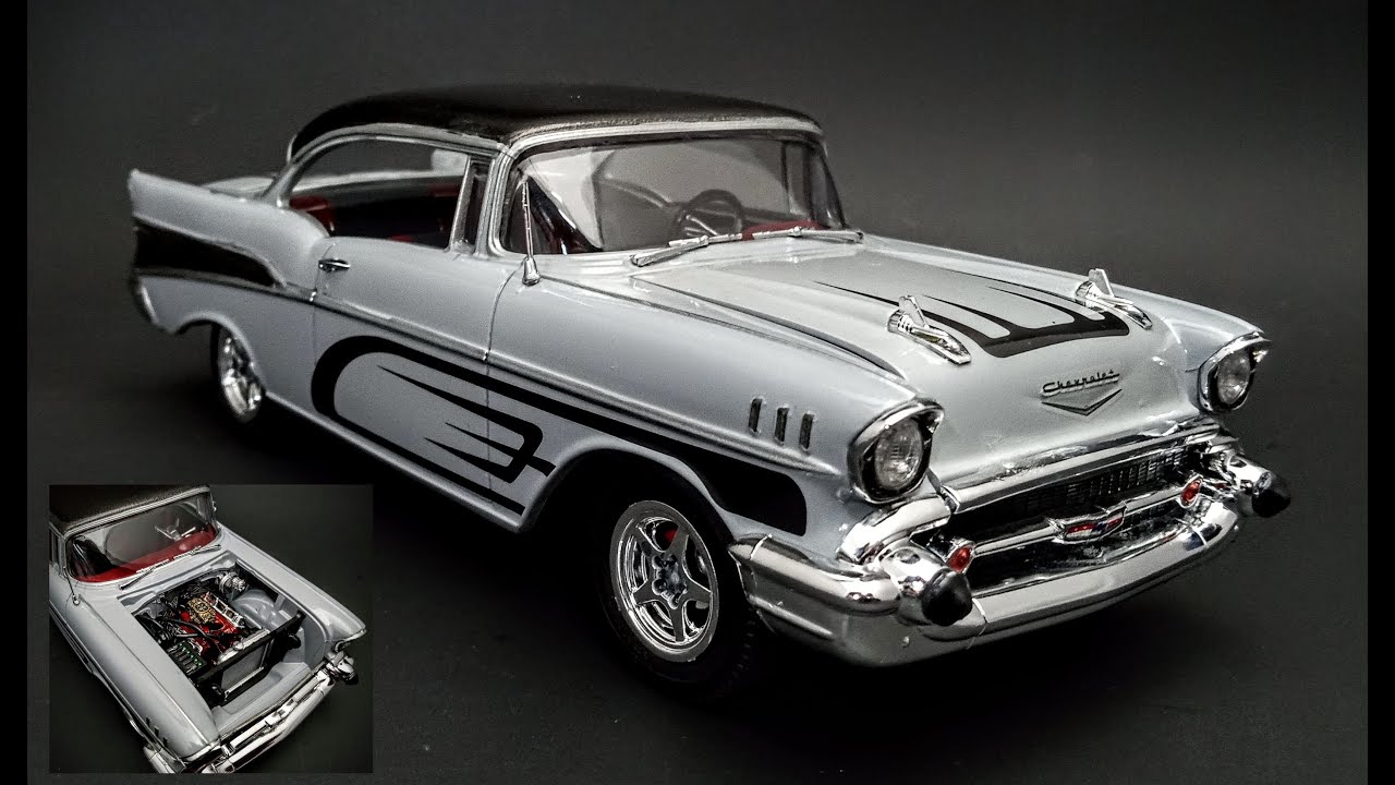 1957 Chevy Bel Air 454 Custom 1/25 Scale Model Kit Build How To Assemble Two Tone Paint Wire Engine