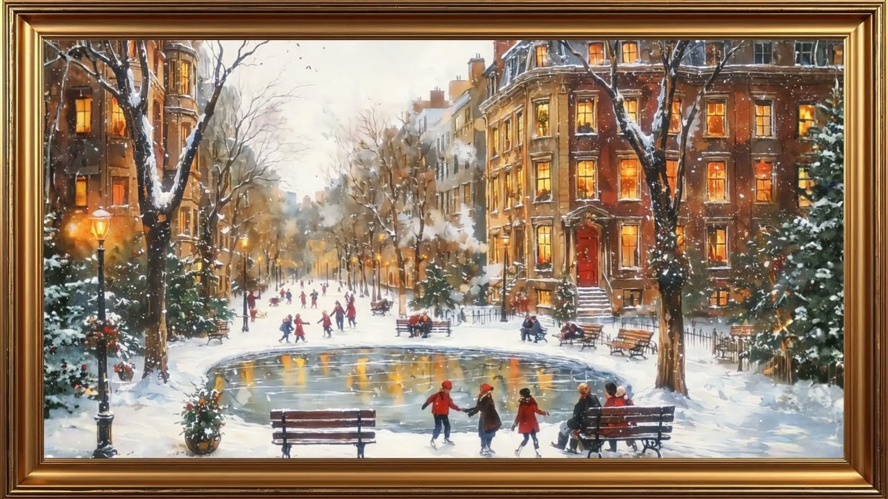 Vintage Christmas Cityscape | Classic Snow Day Seasonal Background