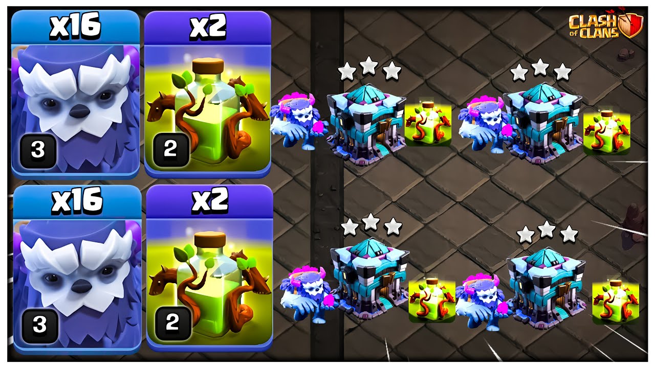 3 Star Every Th13 Max Base| Th13 Mass Yeti + Overgrowth Spell Attack Strategy (Clash of Clans)