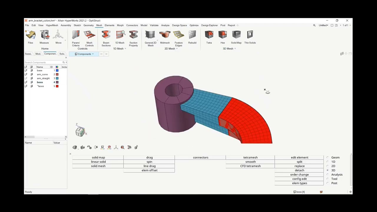 HyperWorks 2021: ручное создание 3D-шестигранной сетки