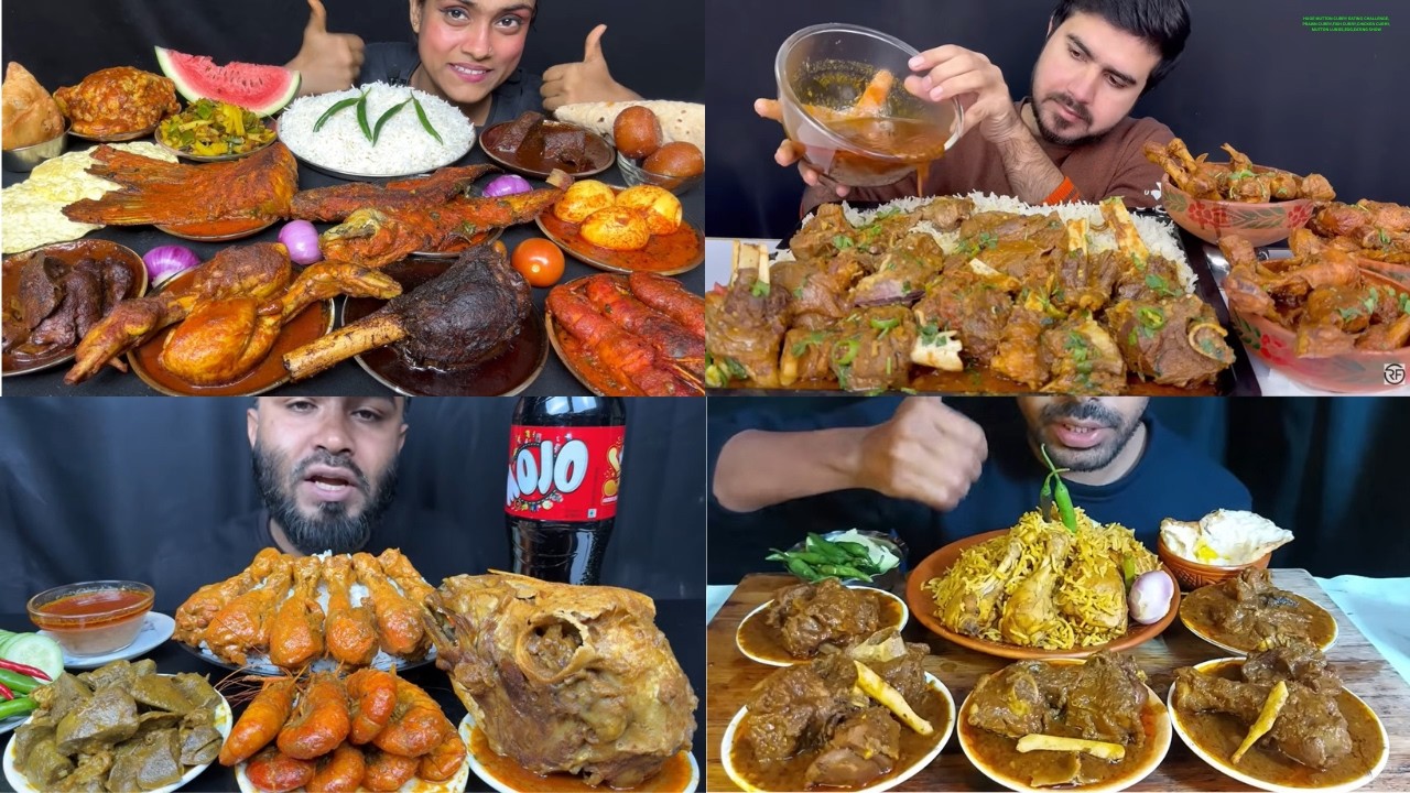 HUGE MUTTON CURRY EATING CHALLENGE,PRAWN CURRY,FISH CURRY,CHICKEN CURRY,MUTTON LUNGS,EGG,EATING SHOW