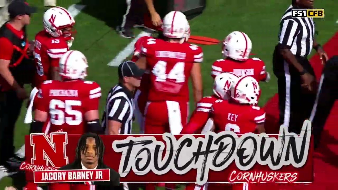 Dylan Raiola touchdown pass to Jacory Barney Jr Nebraska Husker Football Houston Christian 9/13/25