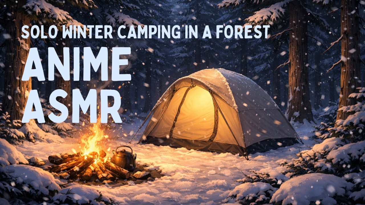 Solo Winter Camping in a Forest ❄️🌲 | Anime ASMR Snow, Wind & Campfire (No Talking)