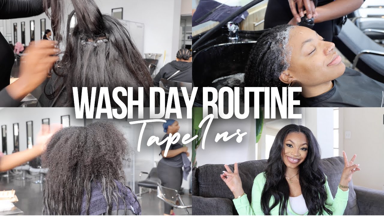 My EASIEST Wash Day HAIR Routine 2023 tape-ins extensions blends perfectly  & LOOKS NATURAL!!!💦
