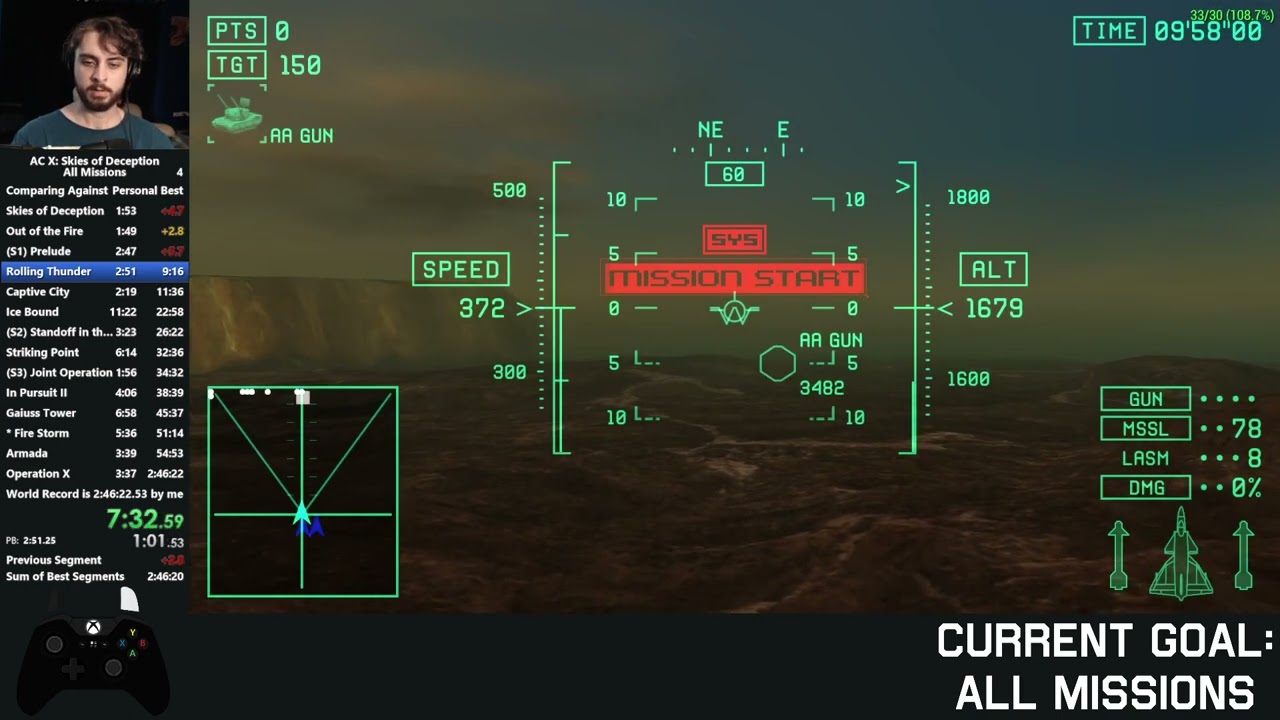 Ace Combat X All Missions Speedrun in 2:21:32.06
