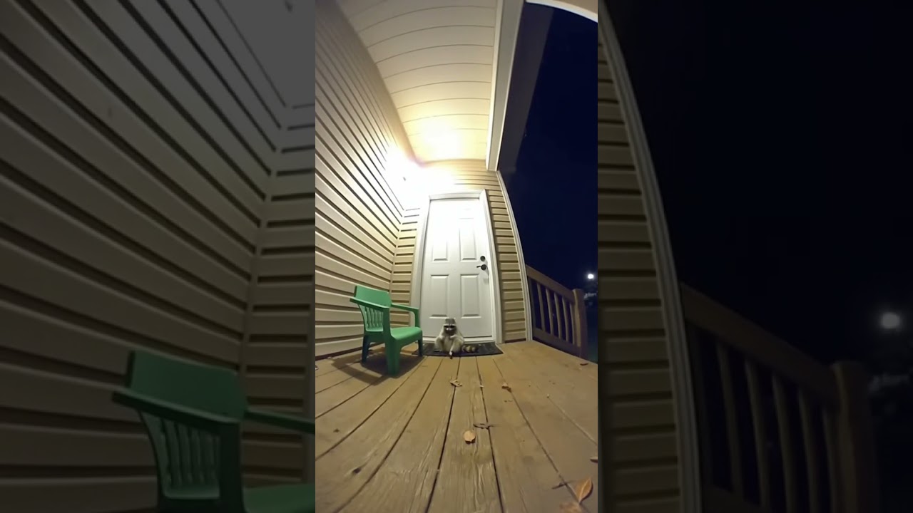 Raccoon Sets Up a Full Meeting at My Front Door 😂📄 | Doorbell Camera Footage #funny #shorts