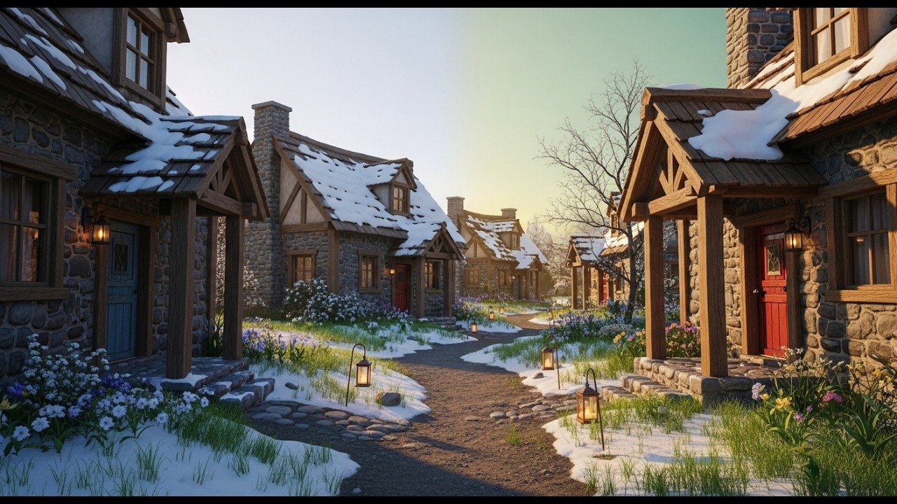 From Winter to Spring Fairy Villages ✨ Calm Journey Through Two Worlds