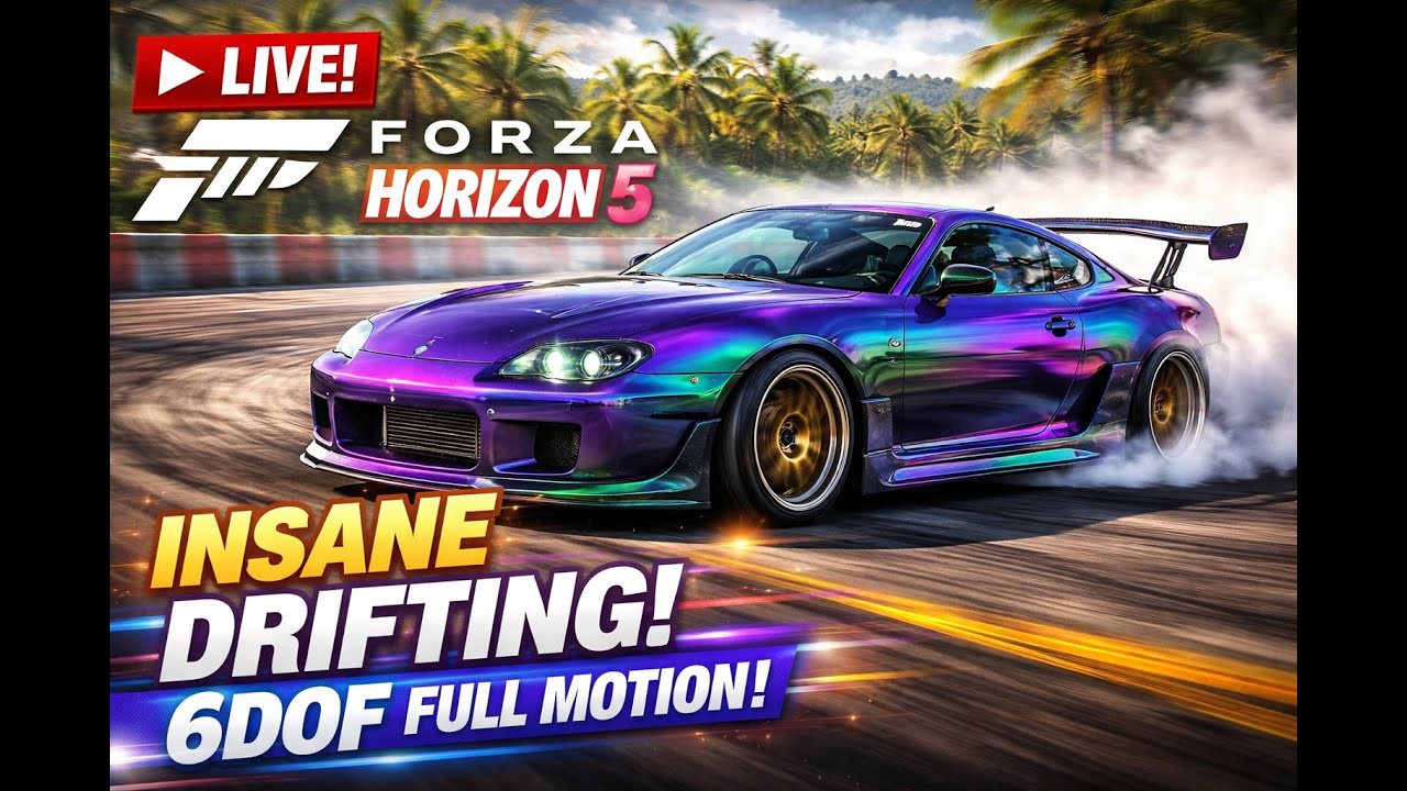 LIVE! 6DOF FULL Motion Sim - Forza Horizon 5 Drifting/Racing - Horizontal