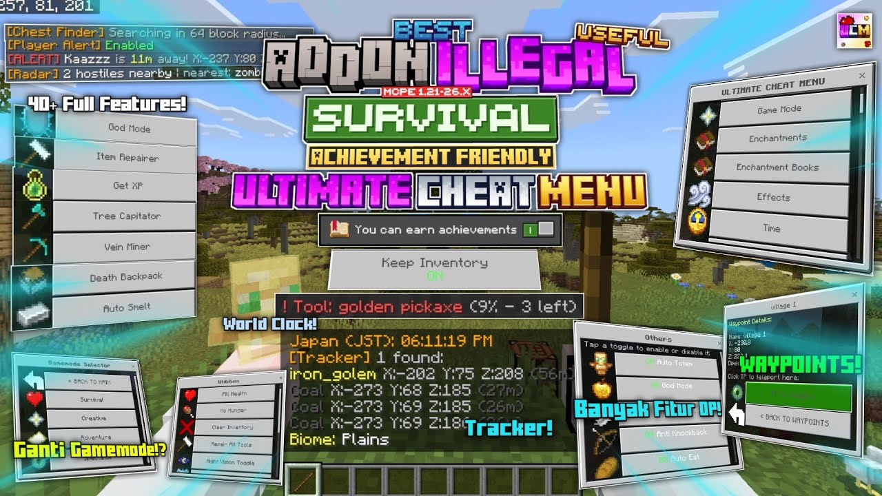 The Best & Most Complete ILLEGAL MCPE Addon 1.21-26.0+ Achievement Friendly | ULTIMATE CHEAT MENU