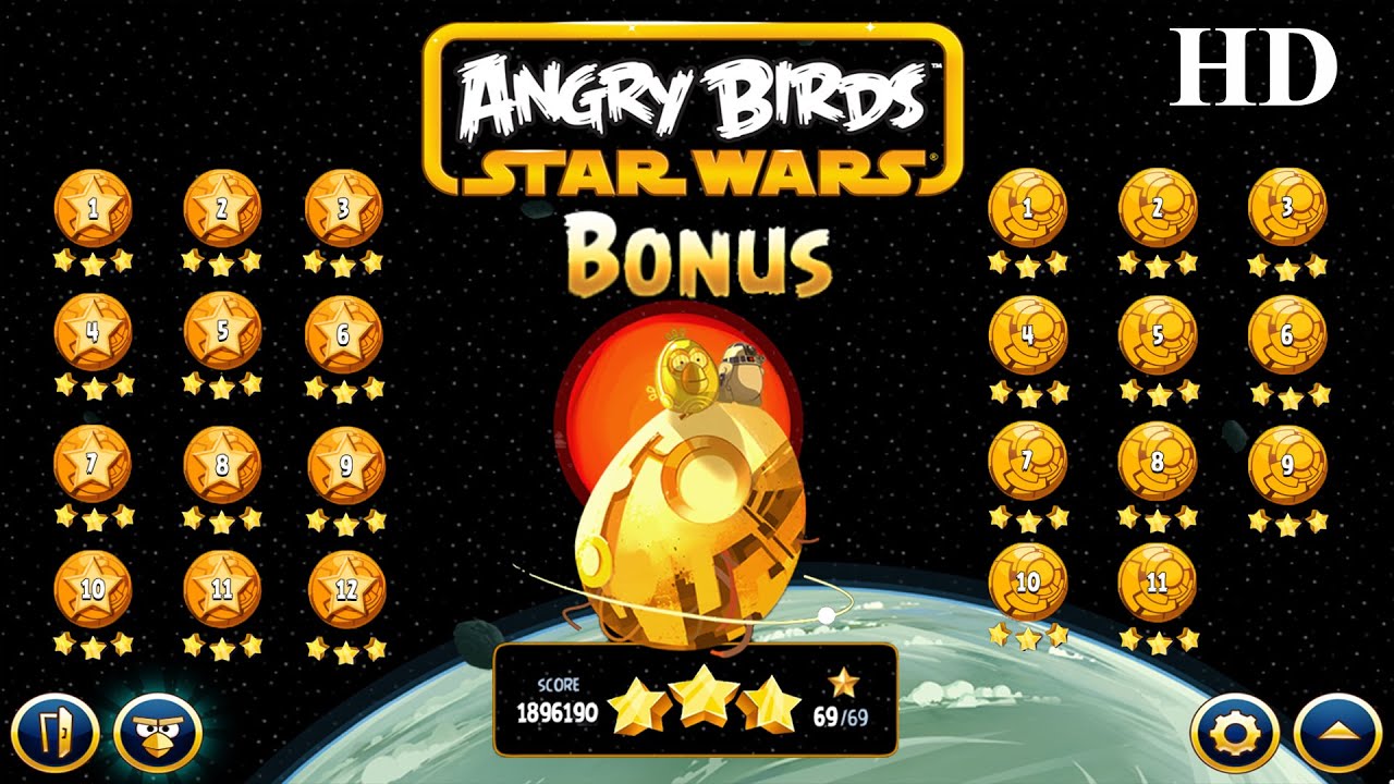 Angry Birds Star Wars Gameplay| Bonus Levels| Complete| All 3 Stars| Full HD 60 FPS⭐⭐⭐