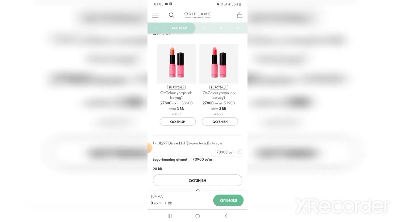 ORIFLAME   6-KATALOG   ONLAYN TAKLIFLAR   CHEGIRMALAR
