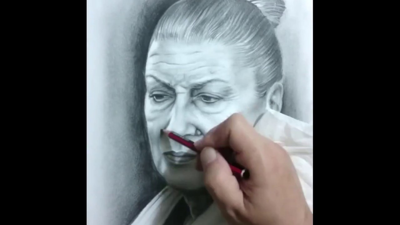 Pencil portrait drawing for Syrian actress Mouna Wasef