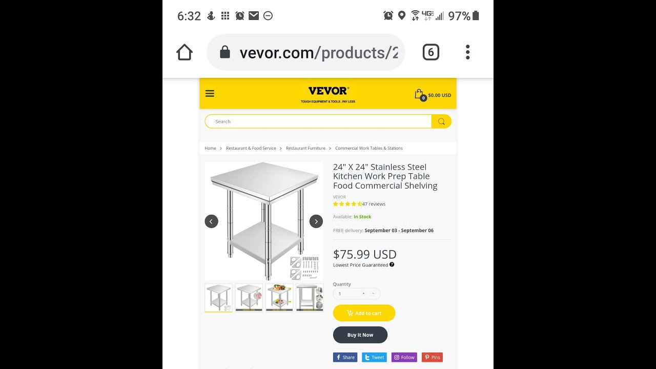 Assembling a Vevor Brand 24 x 24 Inch Stainless Steel Kitchen Work Prep Table Food Commercial Shelf