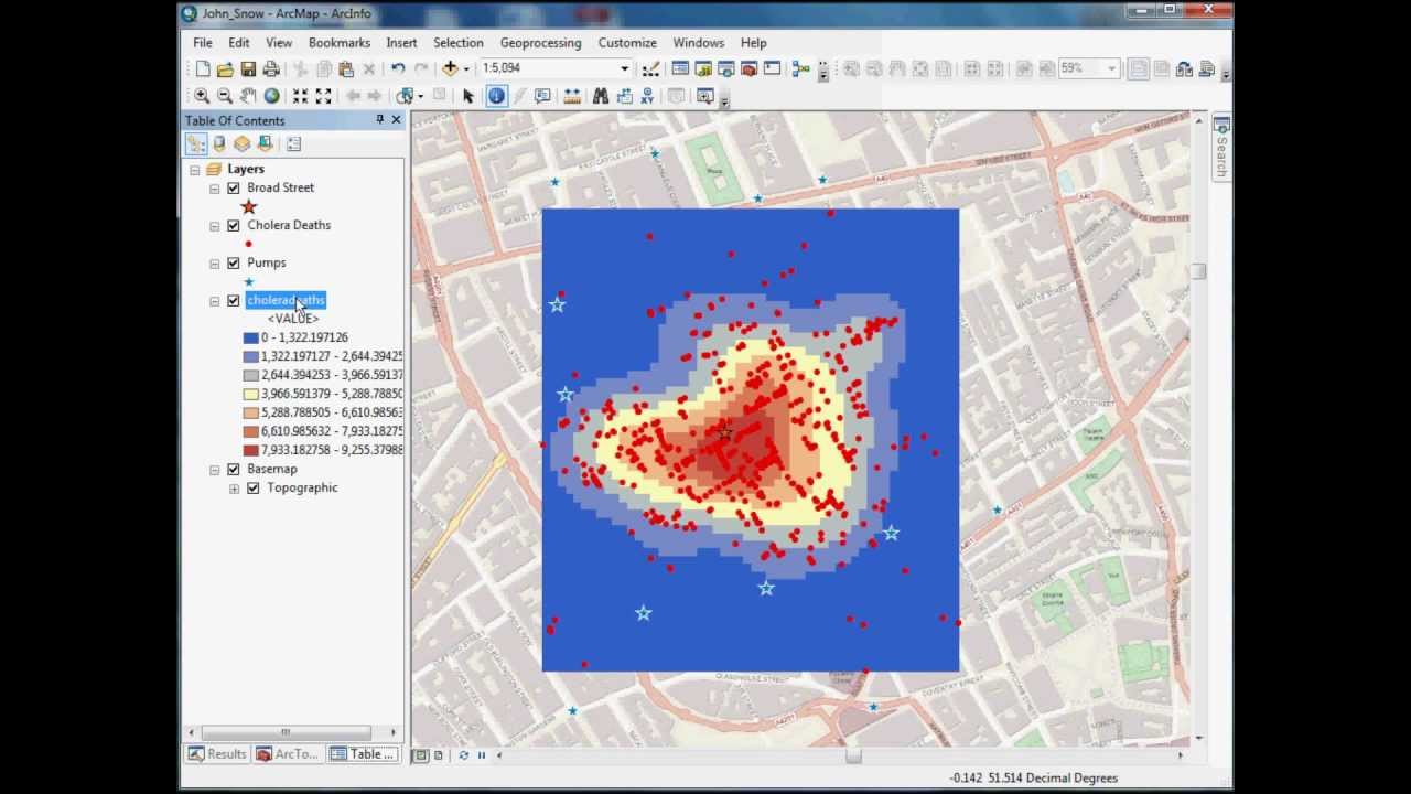 GIS Spatial Analyst Tutorial using John Snow's Cholera Data