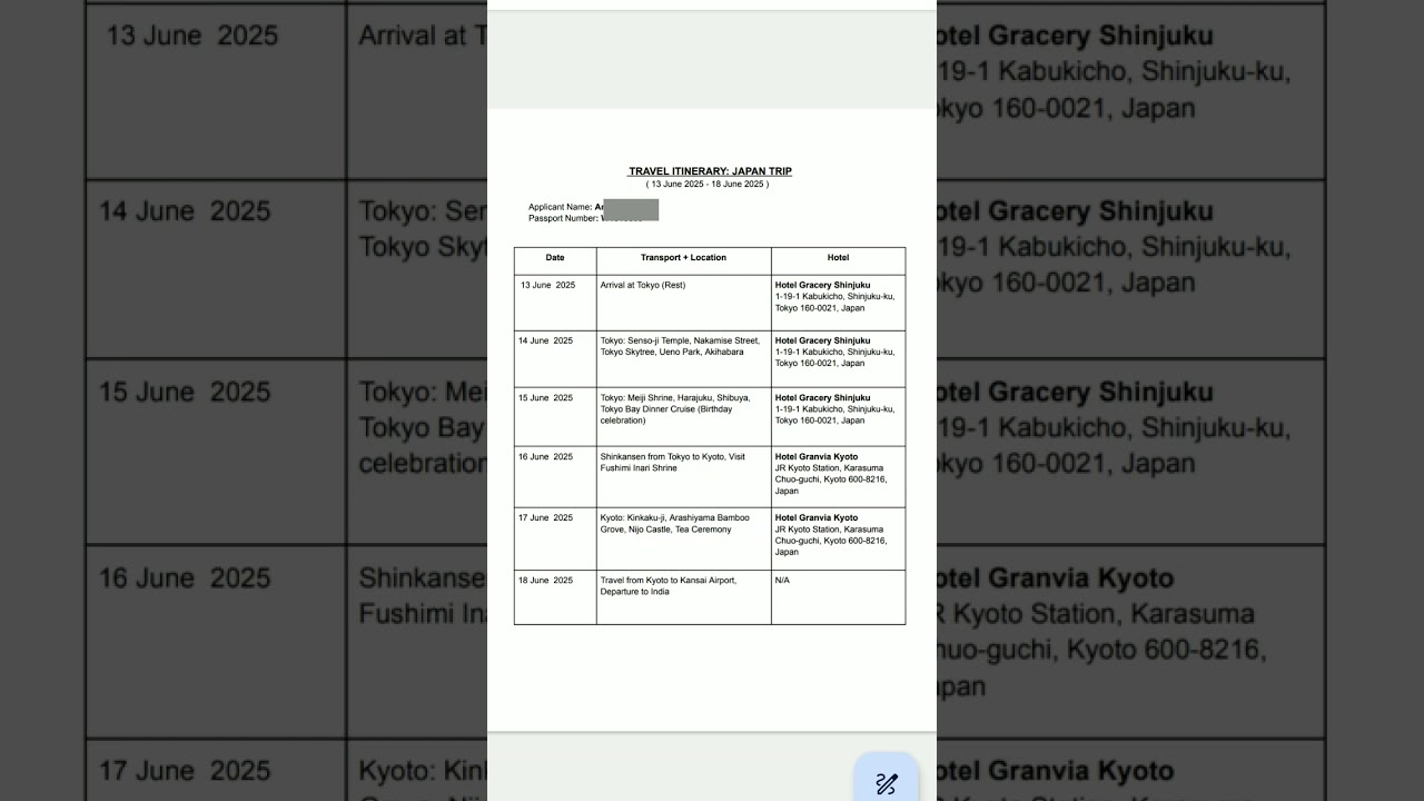 || SAMPLE JAPAN ITINERARY FORMATto fill up Itinerary in Japan || #japantravel #itinerary #visaguide