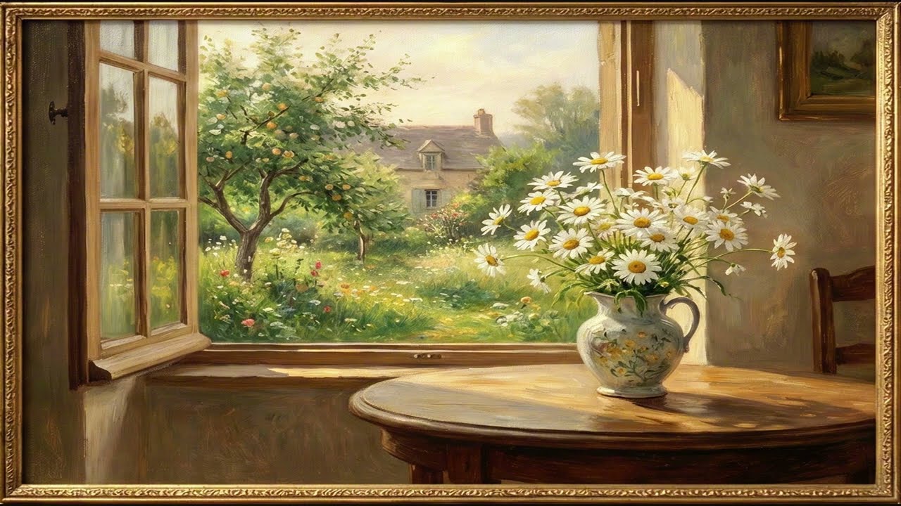French Countryside Window View - Oil Painting Style | Samsung Frame TV Art 4K