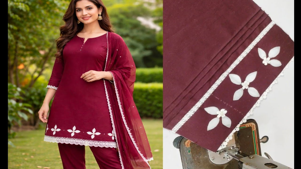 New trendy leaf pattern daman trouser and sleeves design cutting and stitching | Trouser Design new