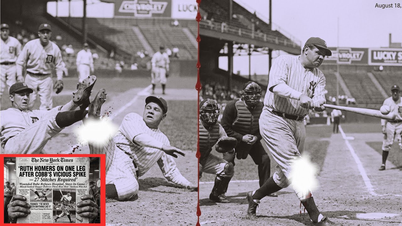 Babe Ruth Was Spiked By Ty Cobb On Field and Fell Down — When He Got Up Everyone Was Shocked