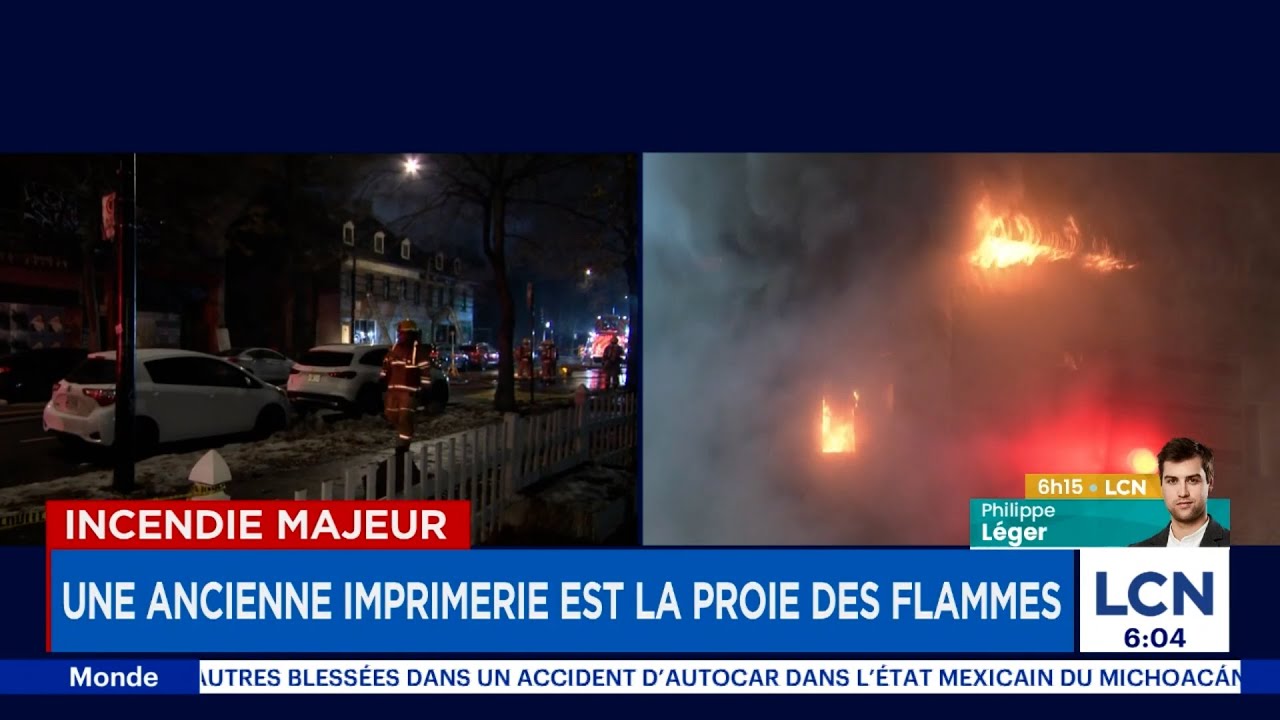 Incendie majeur &agrave; Montr&eacute;al: une ancienne imprimerie ravag&eacute;e