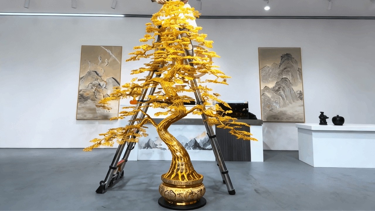 Handmade 2.3-meter-tall golden tree #NewYear decoration #Home decoration