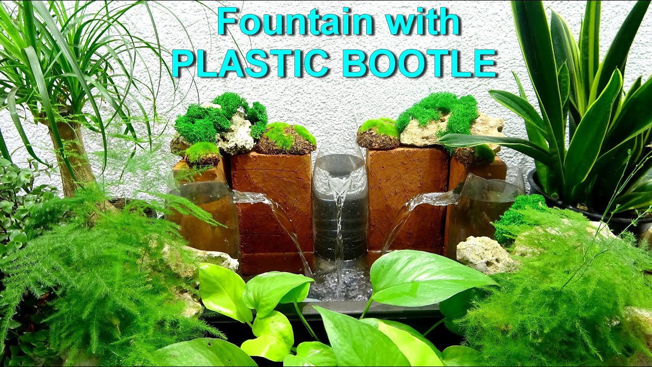 Make waterfall fountain at home from plastic bottles
