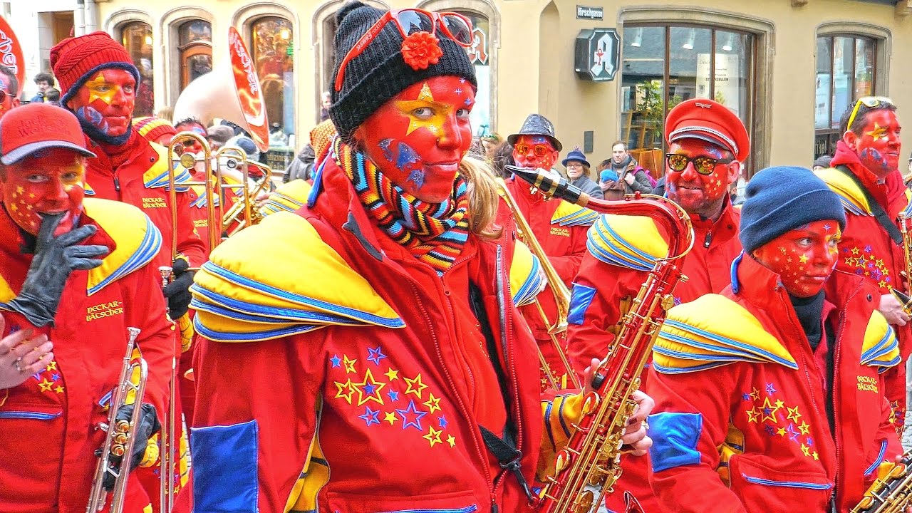 Tübingen Fasnet. Grup.: Rottenburg, Mössingen, Gechingen, Neckartailf., Kirchentellinsfurt, Talheim.