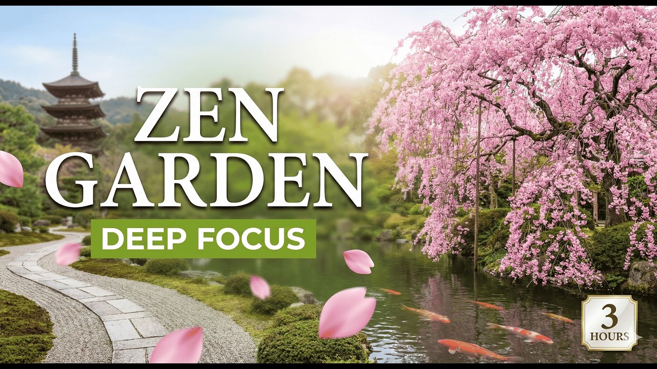 Zen Garden 🌸 Japanese Flute & Harp | Deep Focus, Study & Spring Renewal (3 Hours)