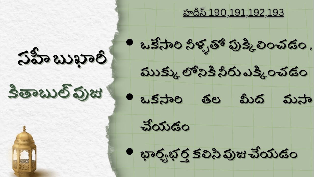 కితాబుల్ వుజు-సహీ బుఖారీ/హదీస్-190-193 #teluguislamicvideos #sahihbukhari #darsehadith #wuzu 